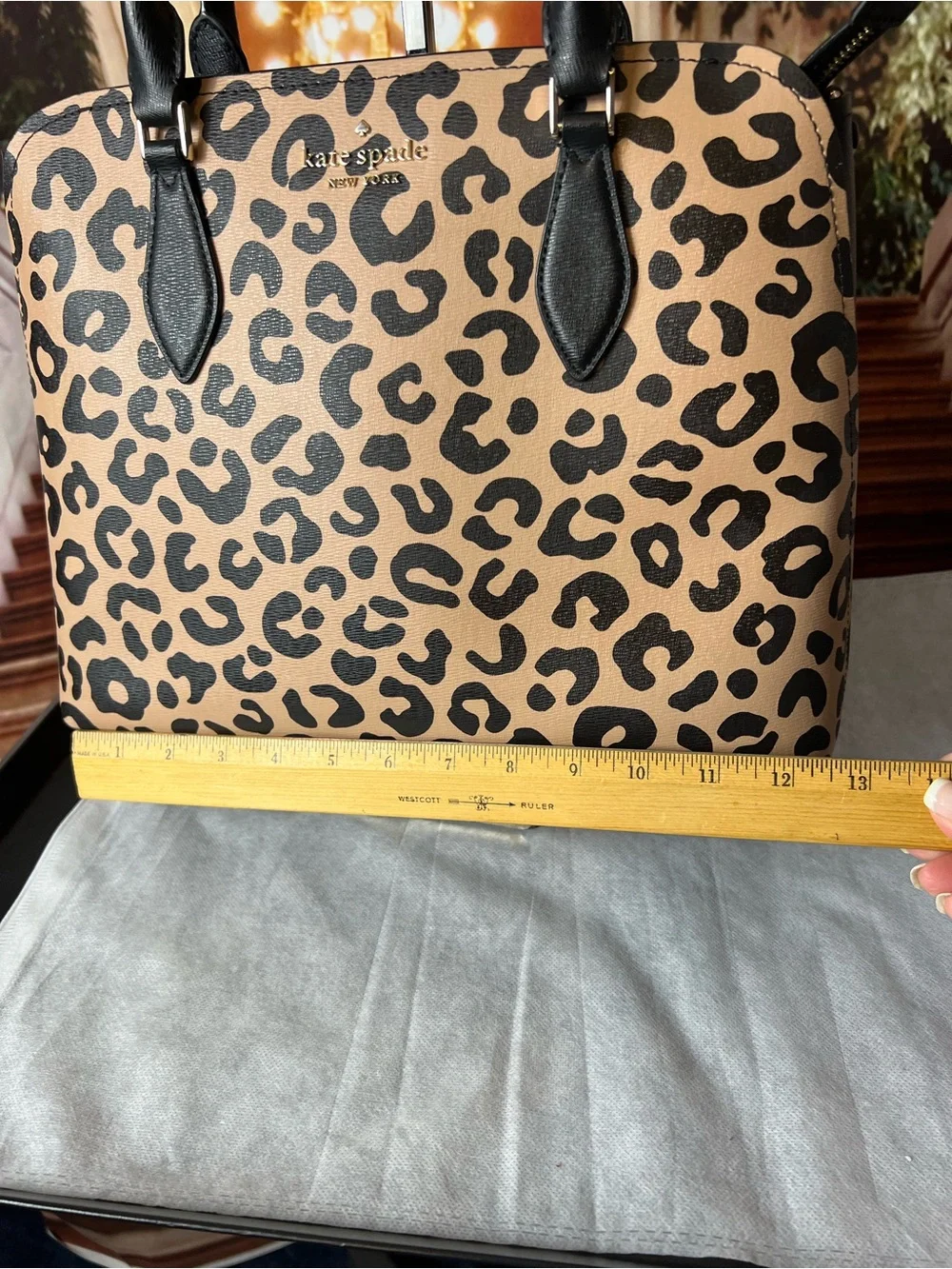 kate spade Darcy Leopard Print Large Satchel with Black Leather handles 🖤 Set